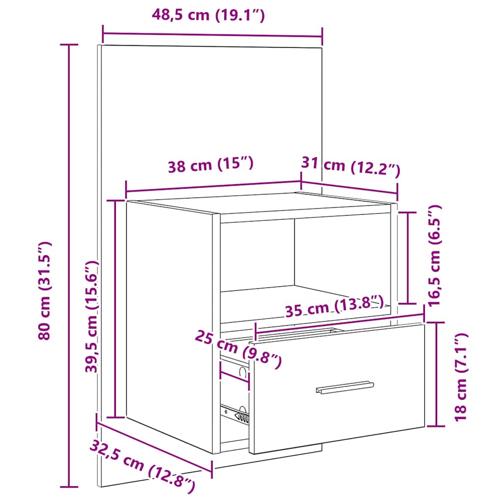 Noční skříňka 2 pcs Černý dub 50 x 32,5 x 80cm kompozitní dřevo - obrázek 14