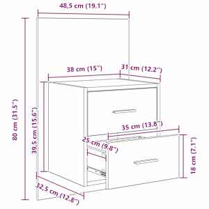 Nástěnná noční skříňka 2 pcs Staré dřevo 48,5 x 32,5 x 80 cm - obrázek 14