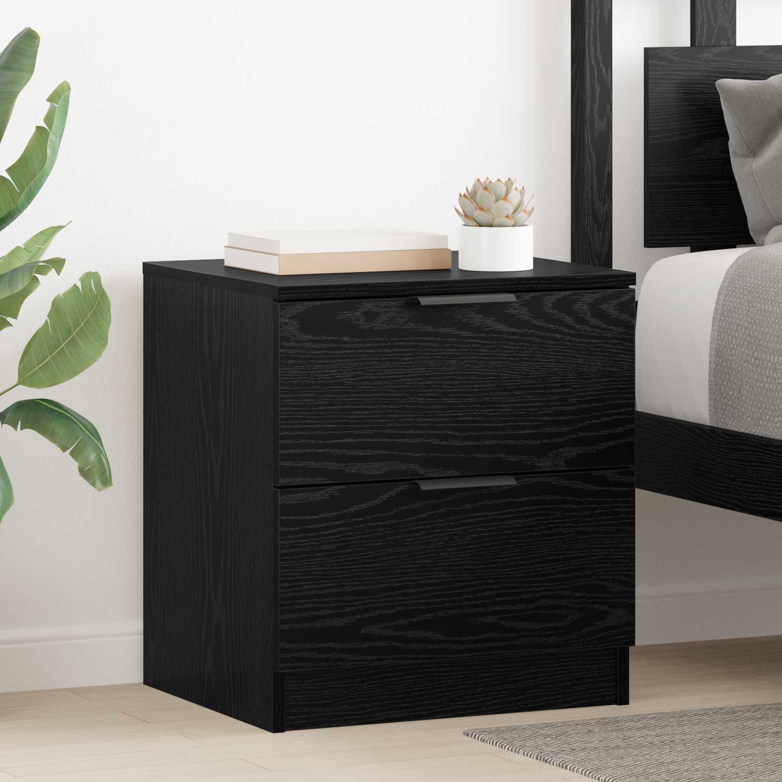 vidaXL Dulap de noapte cu sertar 2 pcs Stejar Negru 45 x 39 x 50 cm