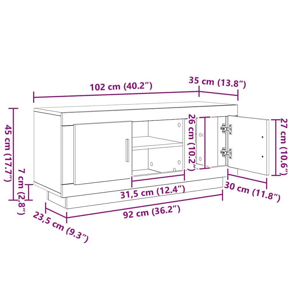 Ντουλάπι TV Μαύρη Οξυά 102 x 35 x 45 εκ. Επεξεργασμένο ξύλο - Image 11