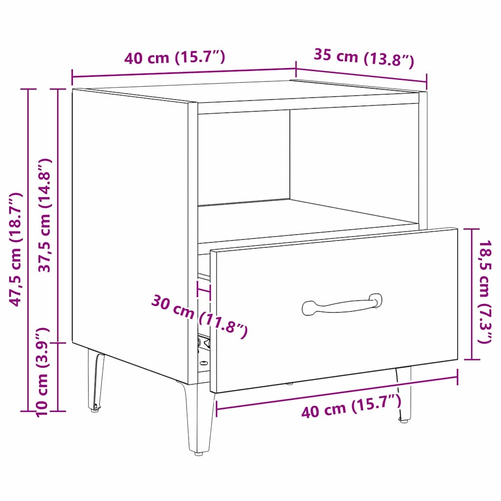 Noční skříňka se zásuvkou 2 pcs Černý dub 40 x 35 x 47.5 cm - obrázek 14