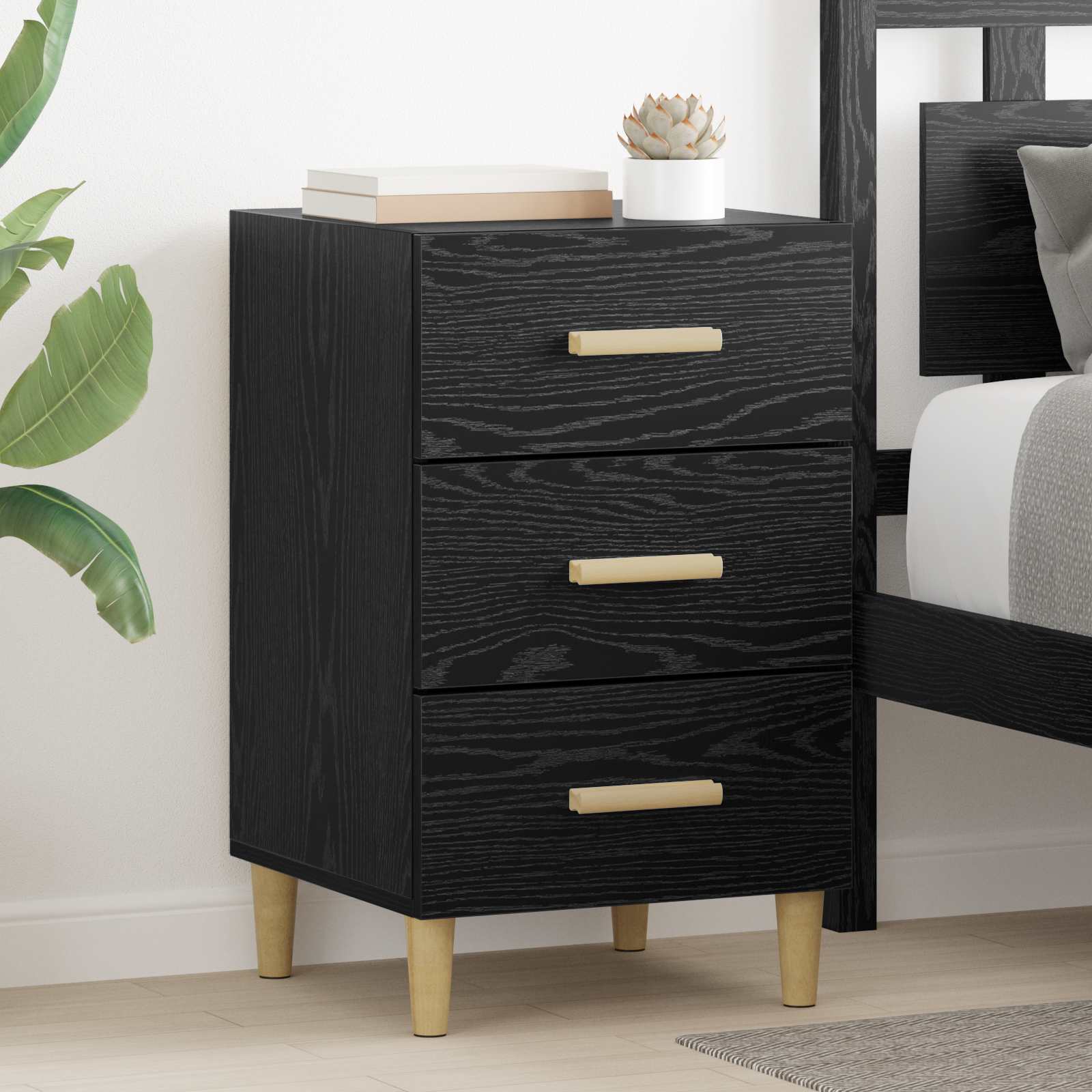 vidaXL Dulap de noapte Stejar Negru 40 x 40 x 66 cm Lemn compozit