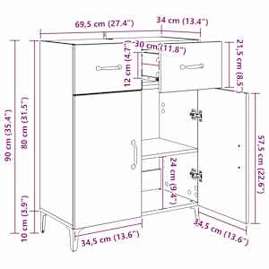 Servírovací skříň Černý dub 69,5 x 34 x 90 cm kompozitní dřevo - obrázek 13