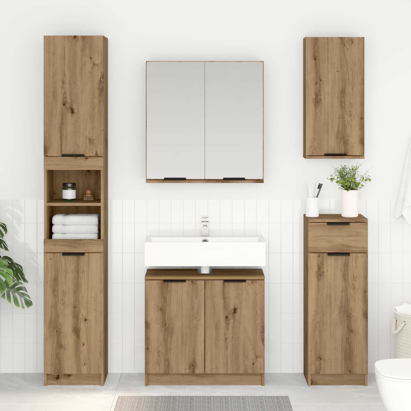 vidaXL Dulap de Baie cu ușă Stejar Artizanal 64,5 x 33,5 x 59 cm