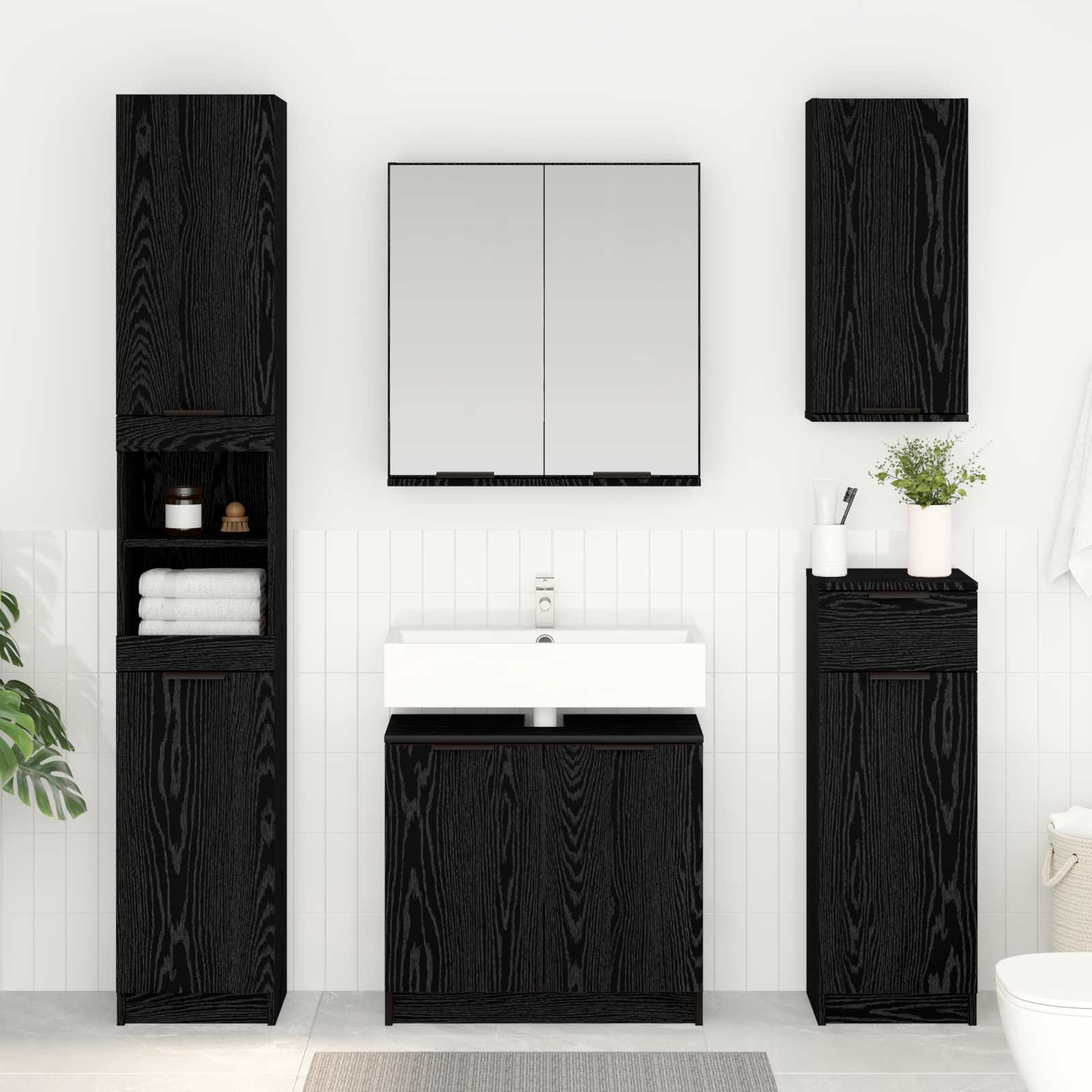 vidaXL Dulap de Baie Stejar Negru 64,5 x 33,5 x 59 cm Lemn compozit