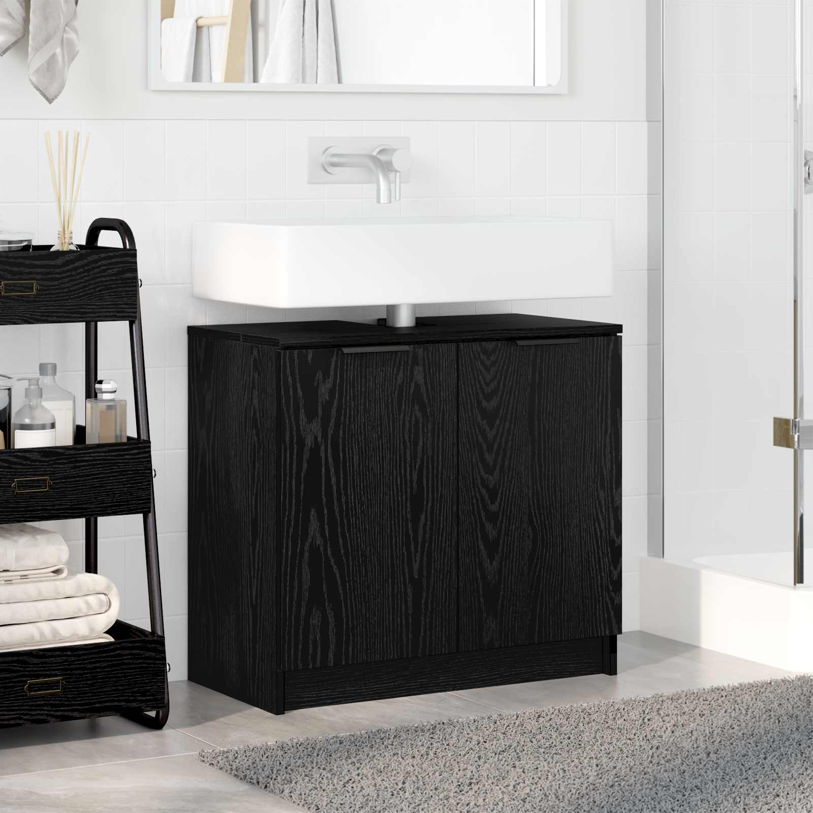 Badkamer Kast Zwart Eiken 64,5 x 33,5 x 59 cm Bewerkt hout - Afbeelding 4