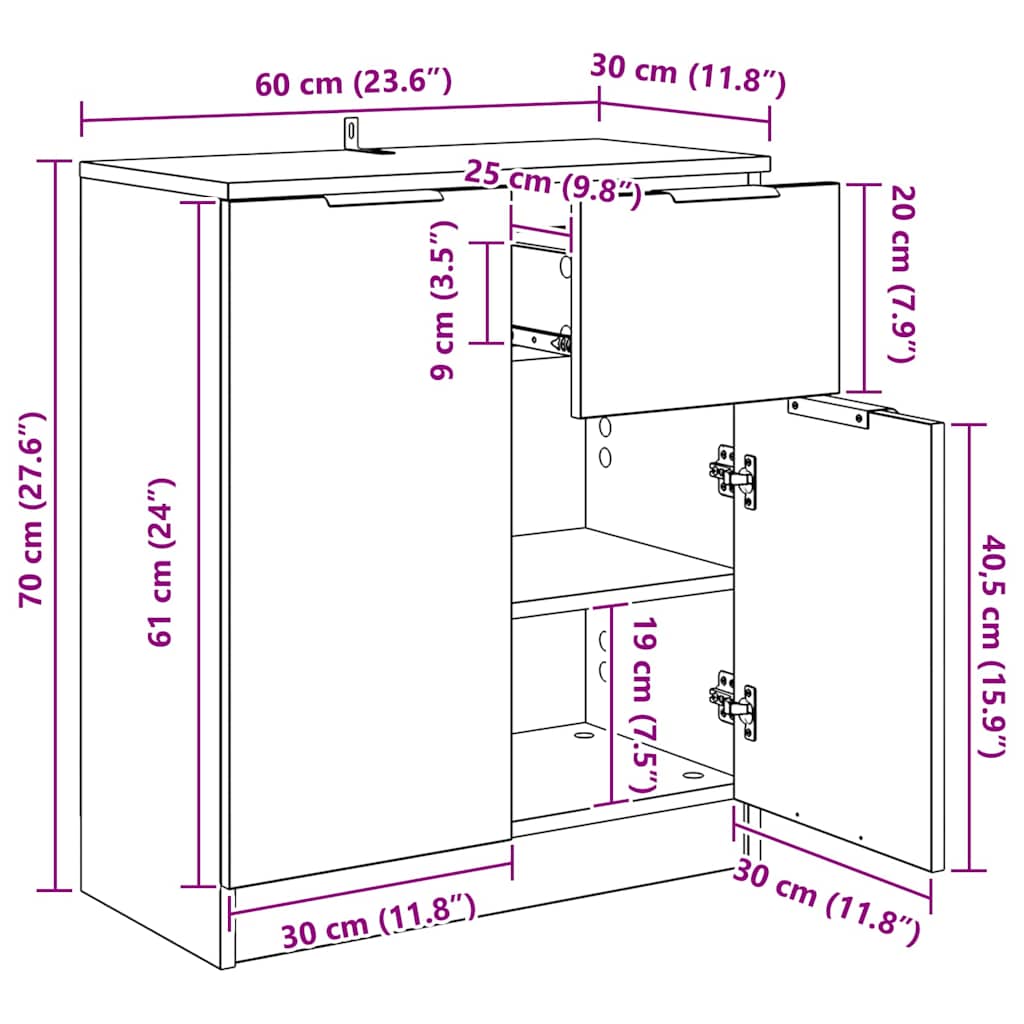 Servírovací skříň Černý dub 60 x 30 x 70 cm kompozitní dřevo - obrázek 14