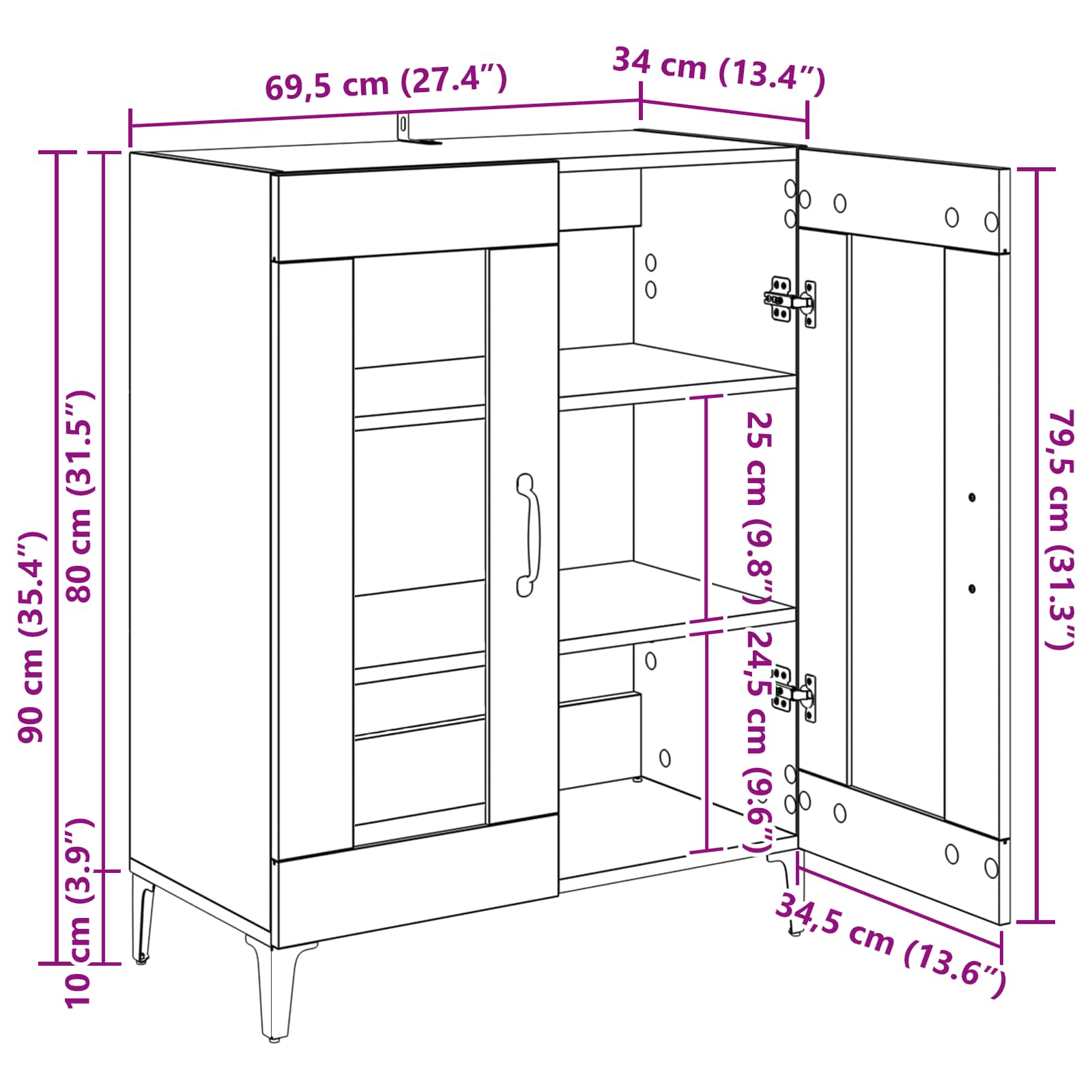 Strani šal Star les 69,5 x 34 x 90 cm Inženirski les in železo - slika 13