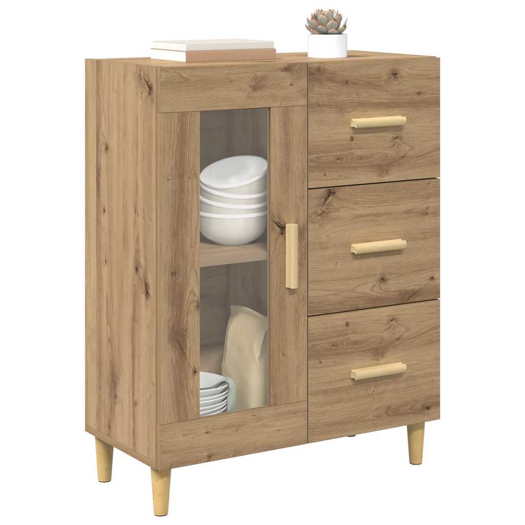 vidaXL Dressoir met lade Artisan Eiken 69,5 x 34 x 90 cm Bewerkt hout