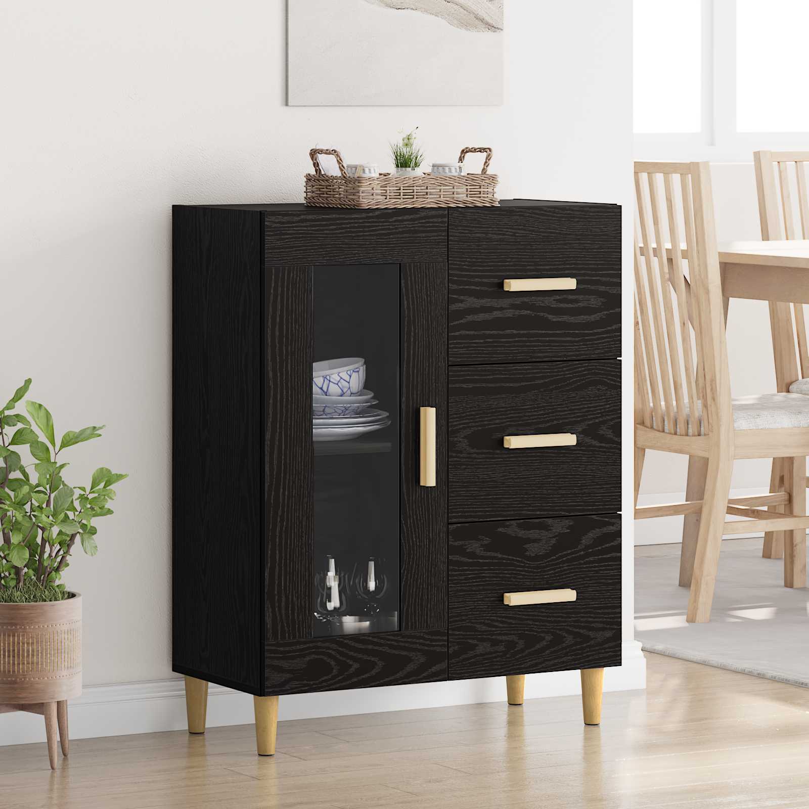 vidaXL Bufet cu sertar Stejar Negru 69,5 x 34 x 90 cm Lemn compozit
