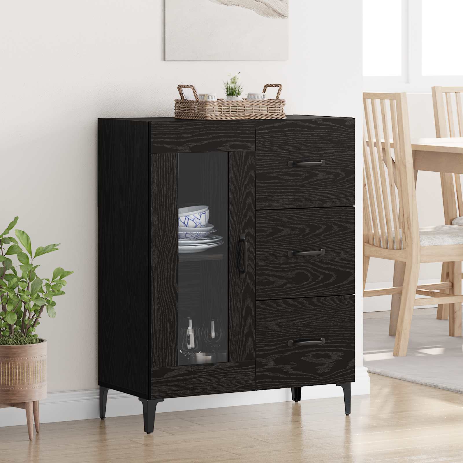 vidaXL Bufet Stejar Negru 69,5 x 34 x 90 cm Lemn Ingineresc și Fier