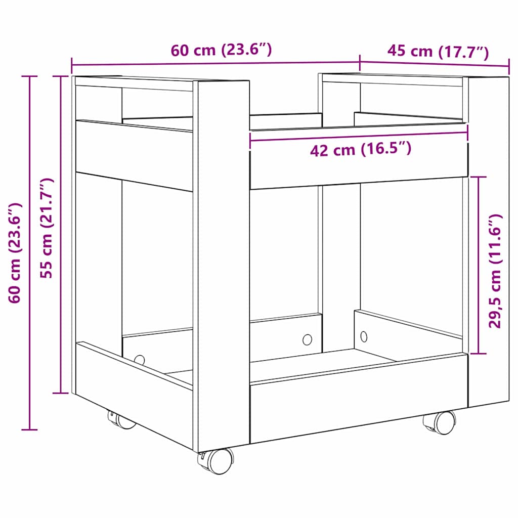 Τροχήλατο Γραφείο Μαύρη Οξυά 60 x 45 x 60 εκ Επεξεργασμένο ξύλο - Image 10