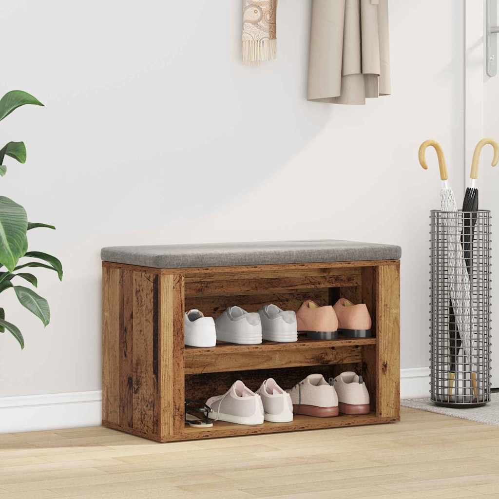 vidaXL Raft pentru încălțăminte cu raft Lemn vechi 75 x 35 x 45 cm
