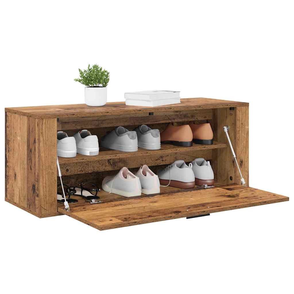 vidaXL Schoenenkast met plank Oud hout 100 x 35 x 38 cm Bewerkt hout