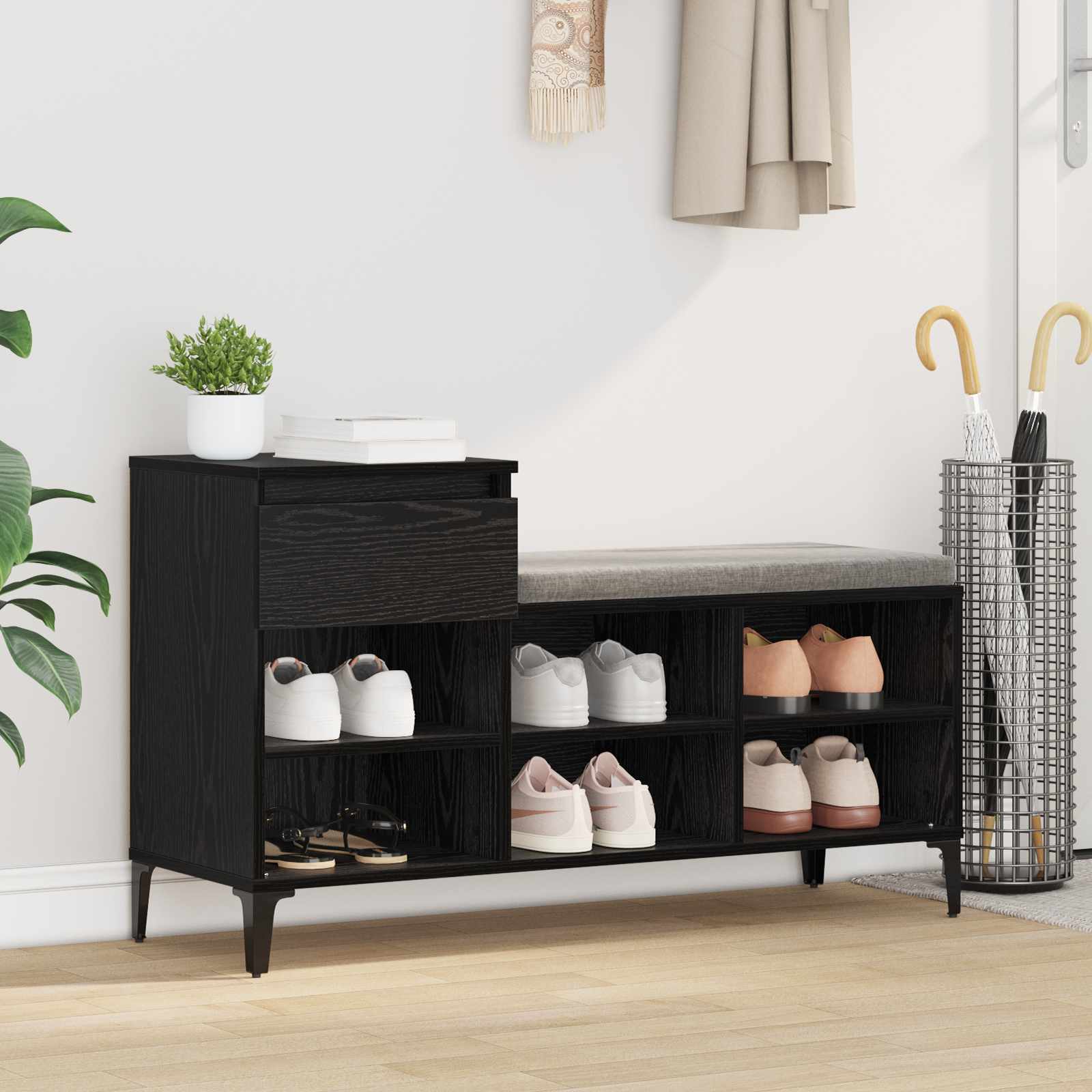 vidaXL Dulap pentru pantofi cu sertar Stejar negru 102 x 36 x 60 cm