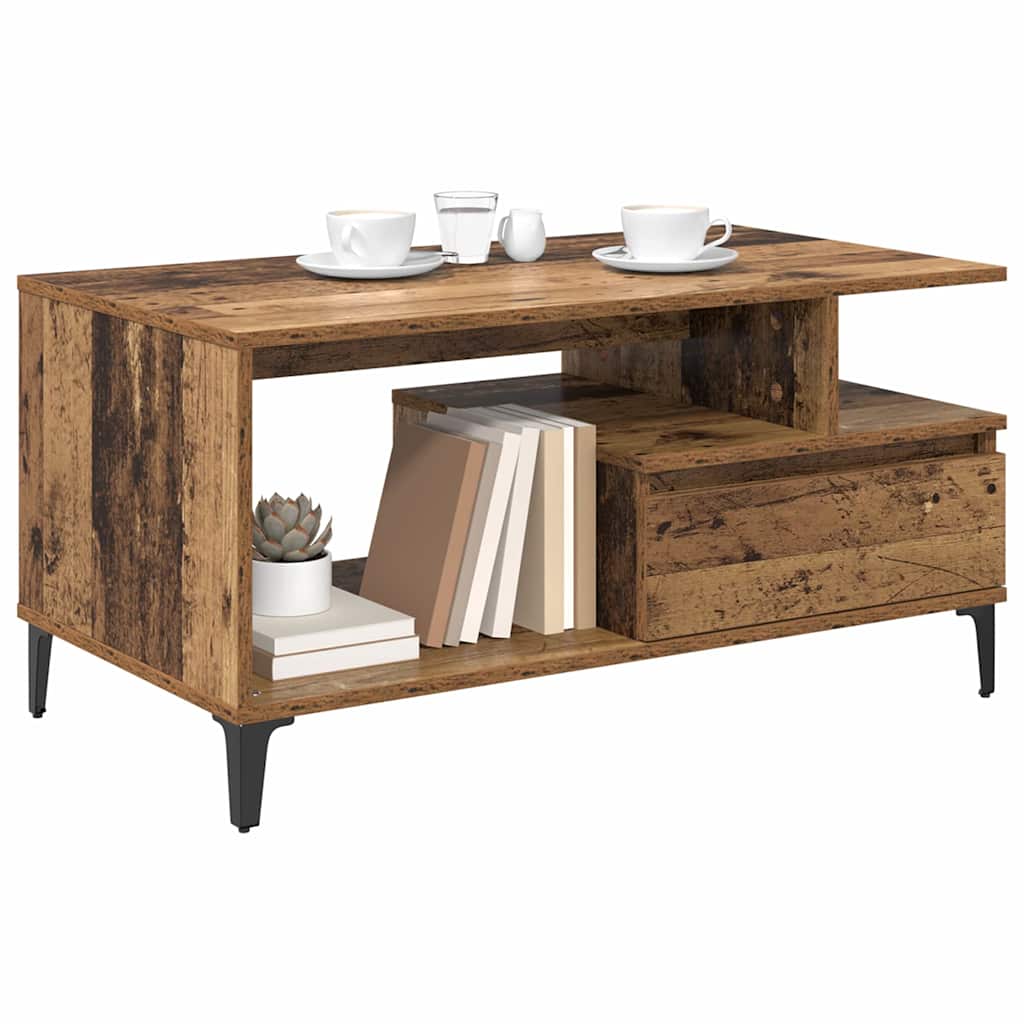 vidaXL Salontafel with Drawer Oud hout 90 x 49 x 45 cm Bewerkt hout