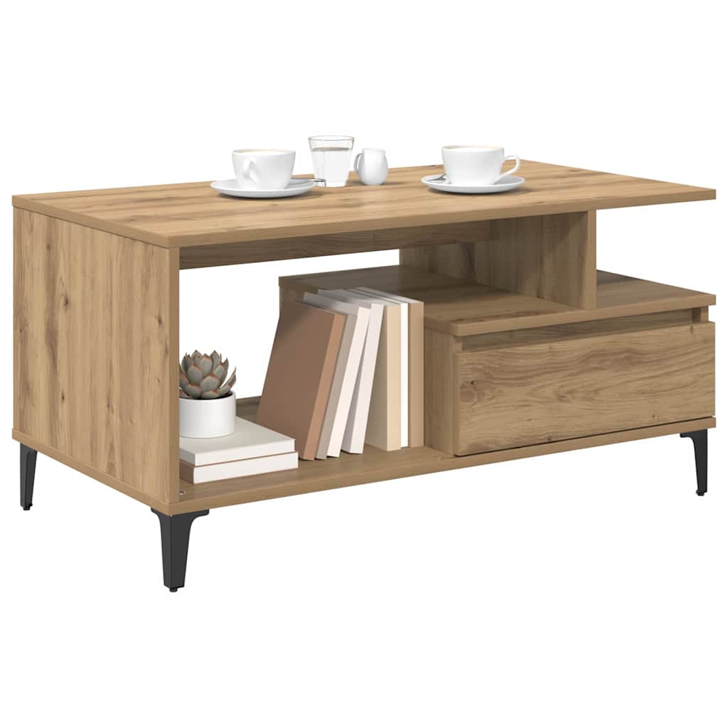 vidaXL Salontafel artisanaal eikenkleurig 90 x 49 x 45 cm Bewerkt hout