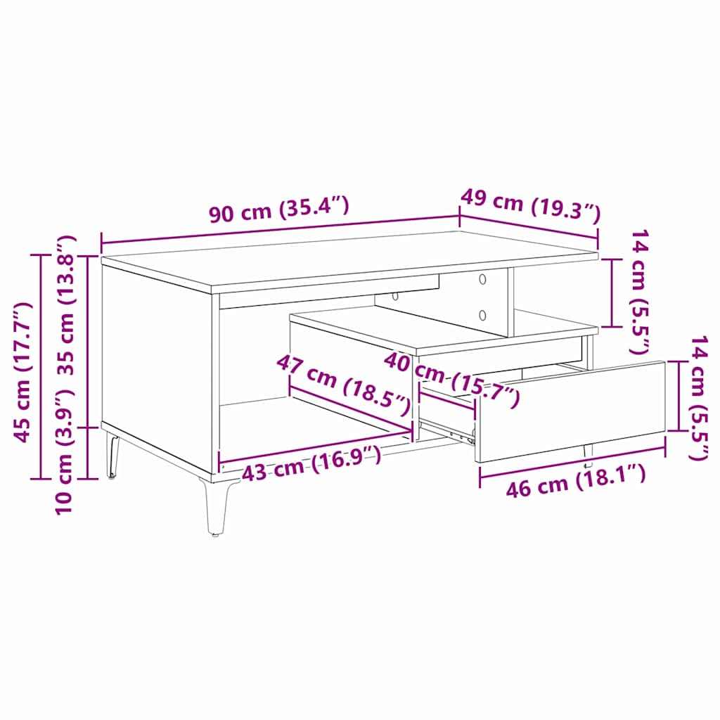 Klubska miza Umetni hrast 90 x 49 x 45 cm Konstruiran les - slika 13