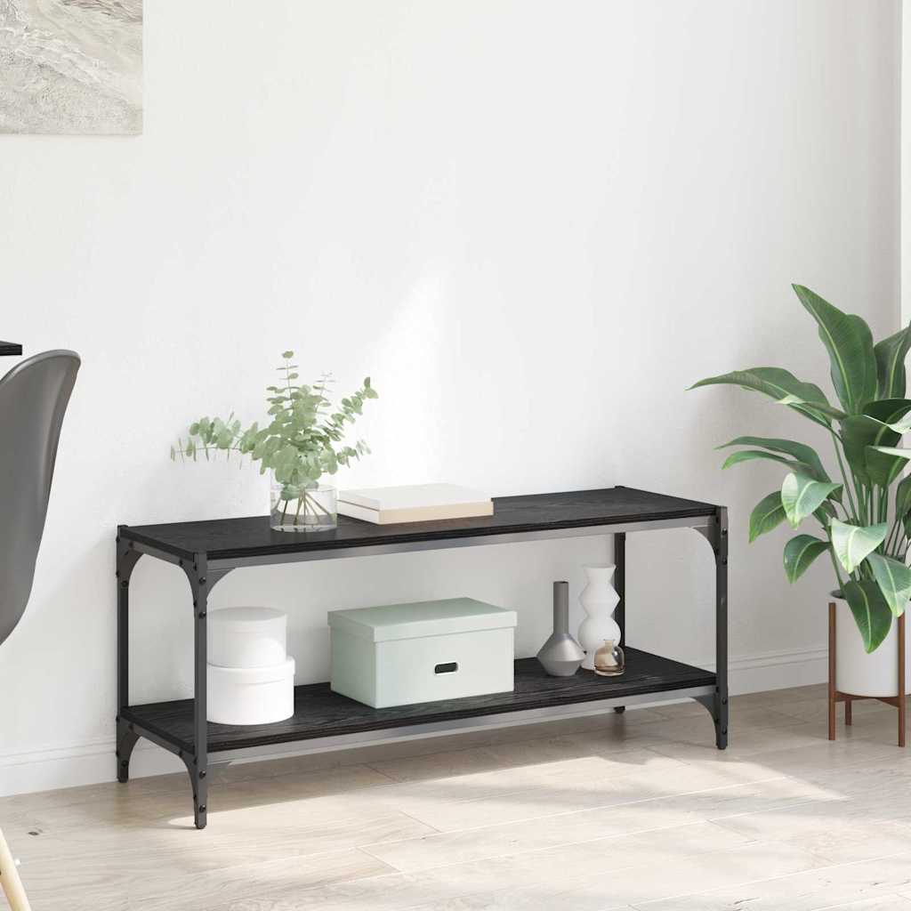 Biblioteci și etajere - Cabinet TV Stejar Negru 100x33x41cm Lemn Ingineresc și Fier