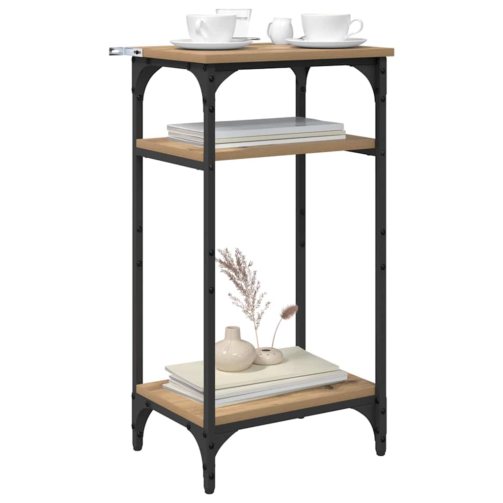 vidaXL Bijzettafel met plank artisanaal eikenkleurig 40 x 30 x 75 cm