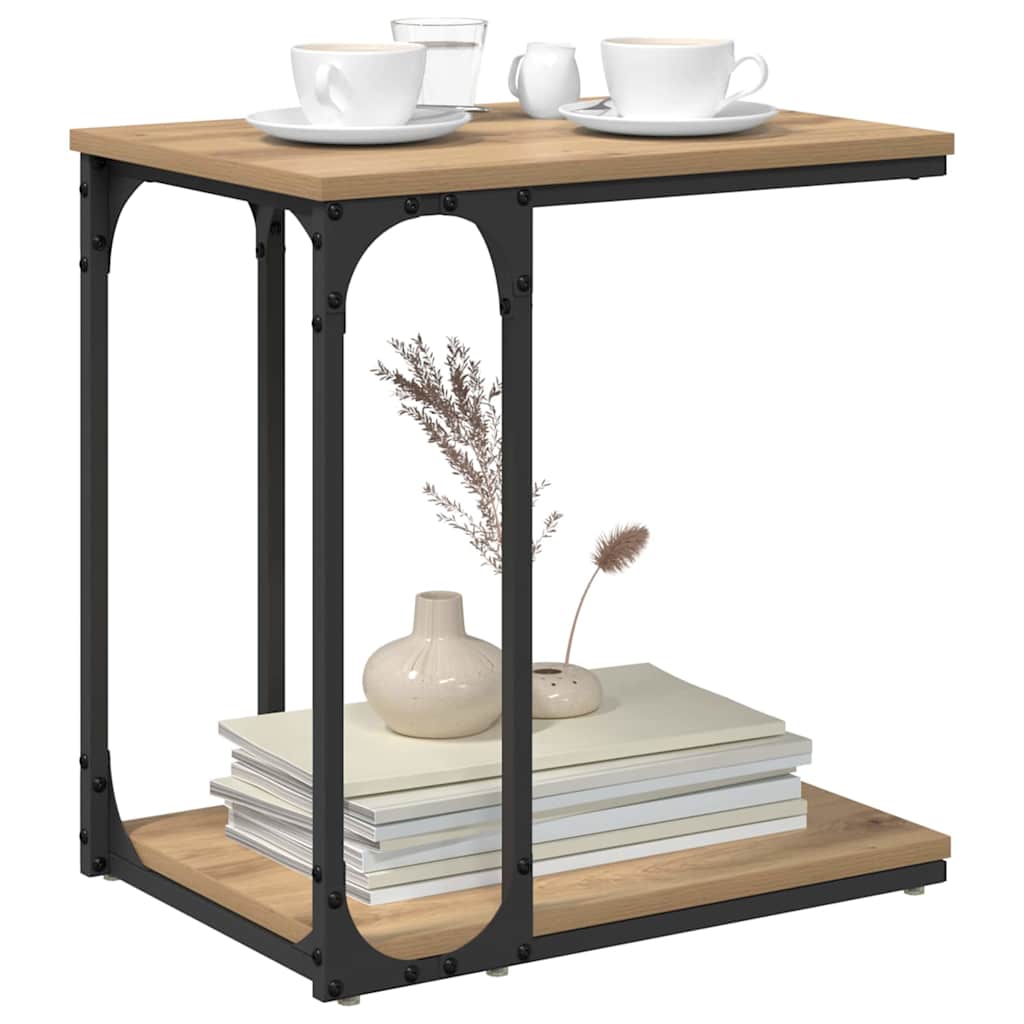 vidaXL Bijzettafel met plank artisanaal eikenkleurig 50 x 35 x 52 cm