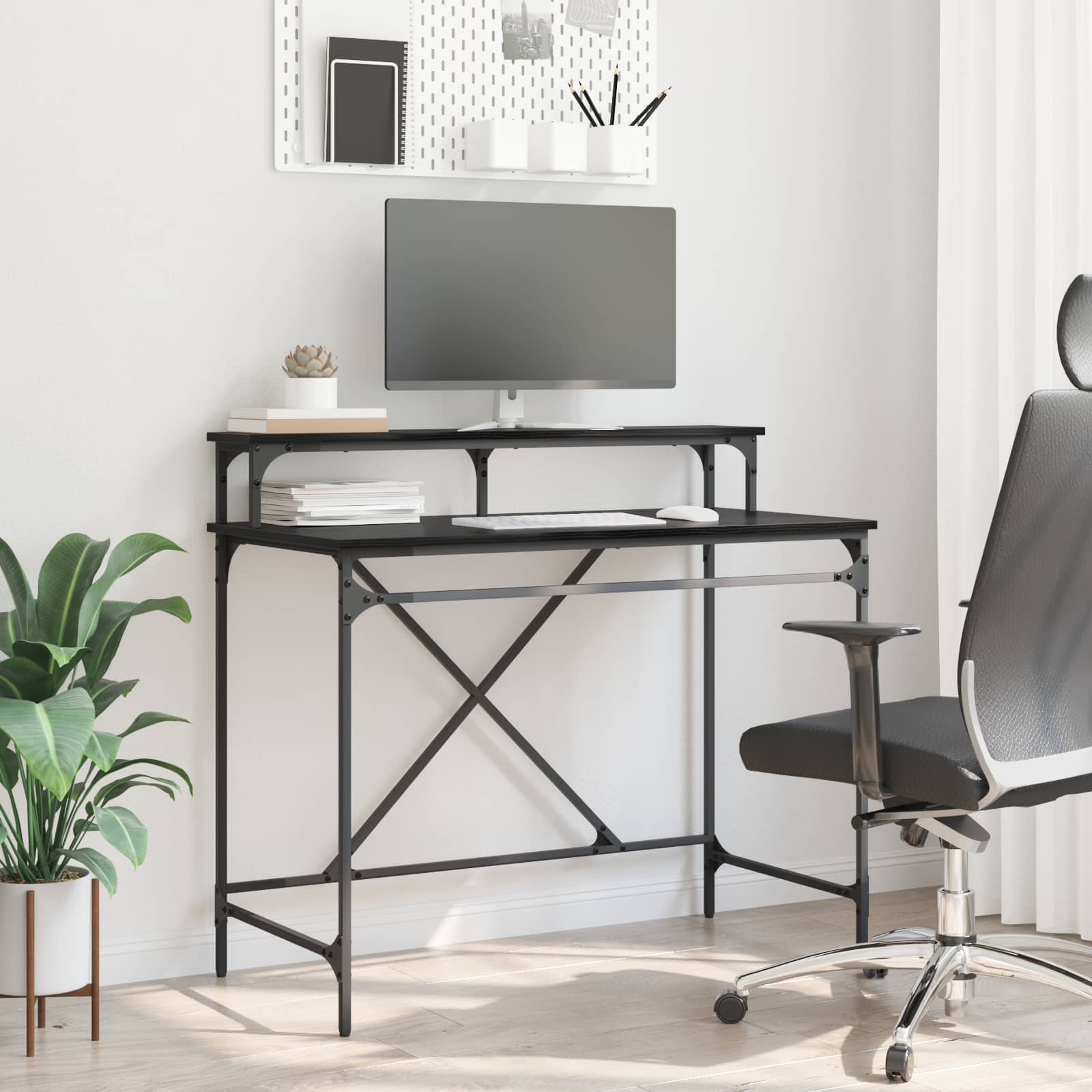 vidaXL Birou Stejar Negru 100 x 50 x 90 cm Lemn compozit
