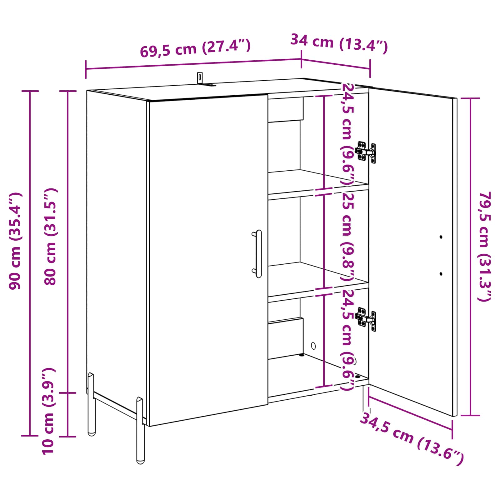 Servírovací skříň Černý dub 69,5 x 34 x 90 cm kompozitní dřevo - obrázek 14