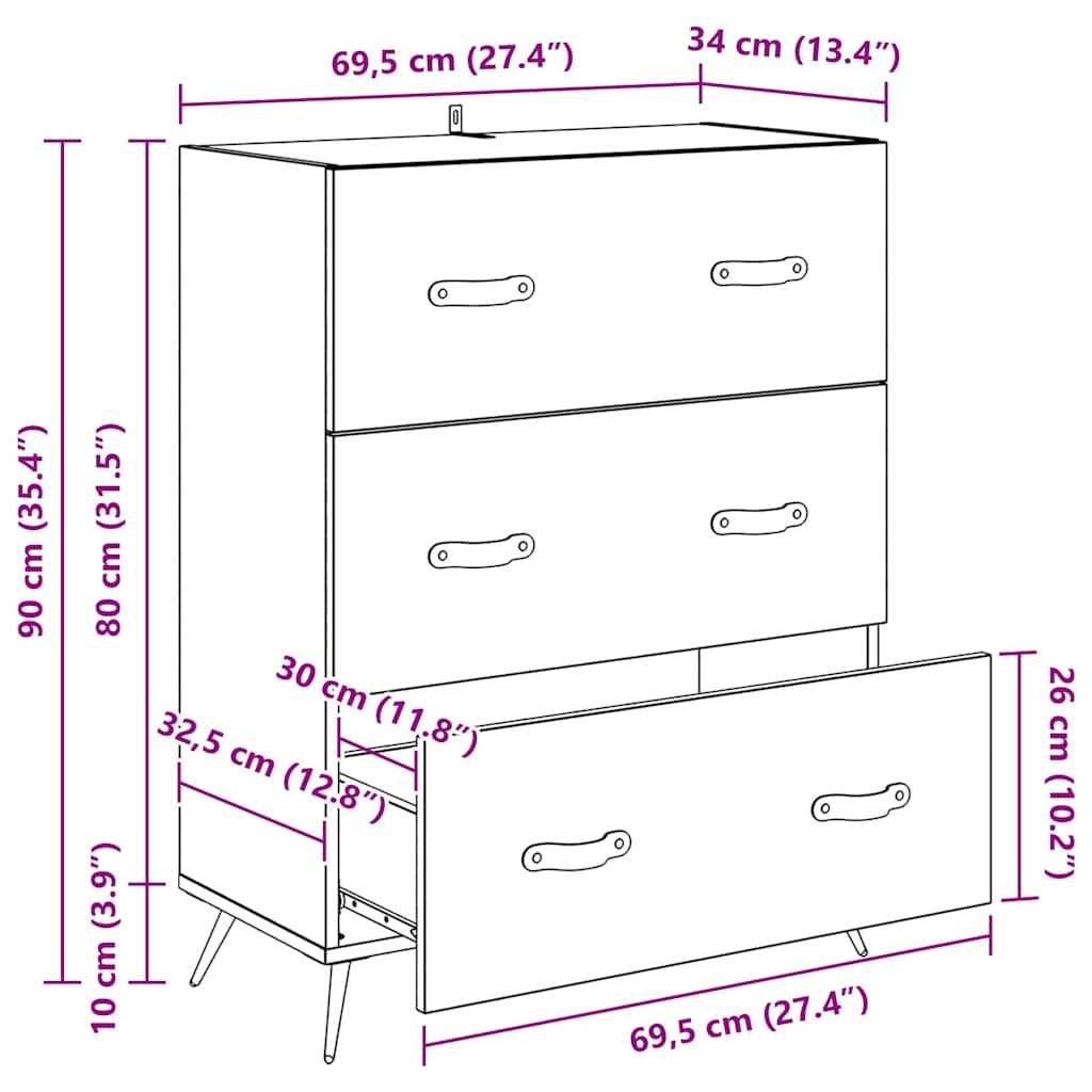 Chest of Drawers Drawer size guide