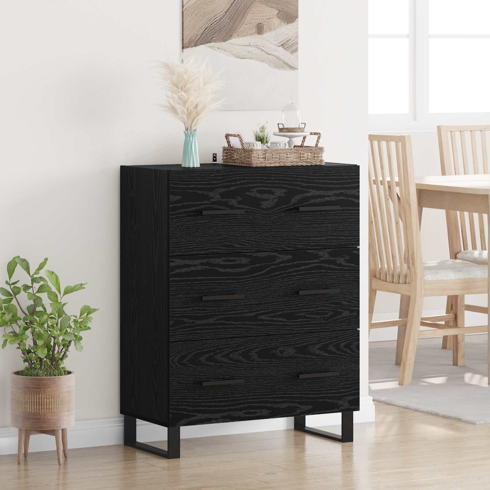 vidaXL Bufet Stejar Negru 69,5 x 34 x 90 cm Lemn Ingineresc și Fier