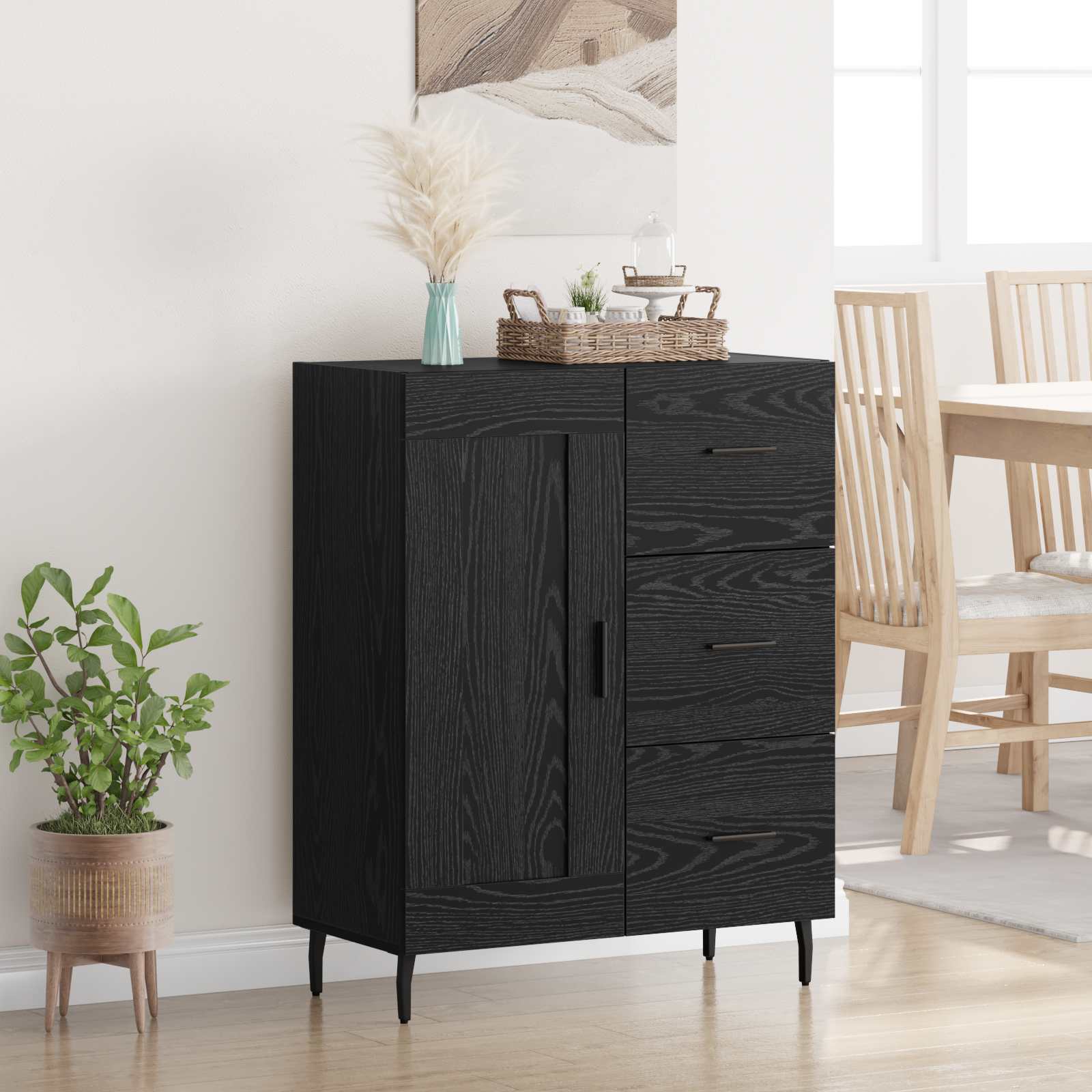 vidaXL Bufet Stejar Negru 69,5 x 34 x 90 cm Lemn Ingineresc și Fier