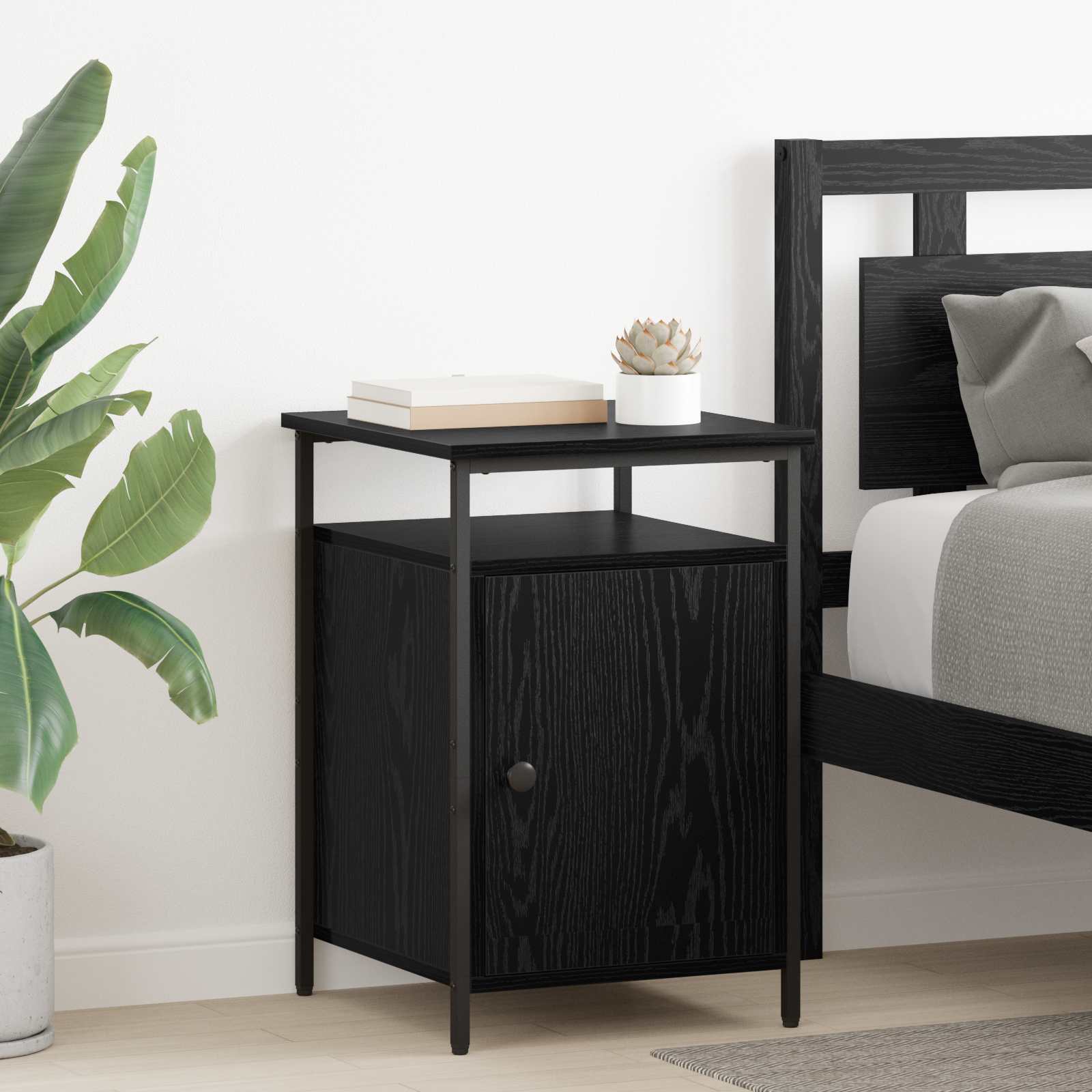 vidaXL Dulap de noapte 2 pcs Stejar Negru 40 x 42 x 60cm Lemn compozit