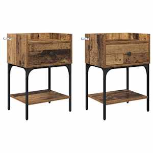 Noční stolek 2 pcs Staré dřevo 40 x 29 x 60 cm kompozitní dřevo - obrázek 2