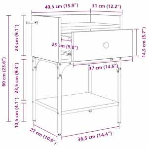 Noční stolek 2 pcs Staré dřevo 40 x 29 x 60 cm kompozitní dřevo - obrázek 15