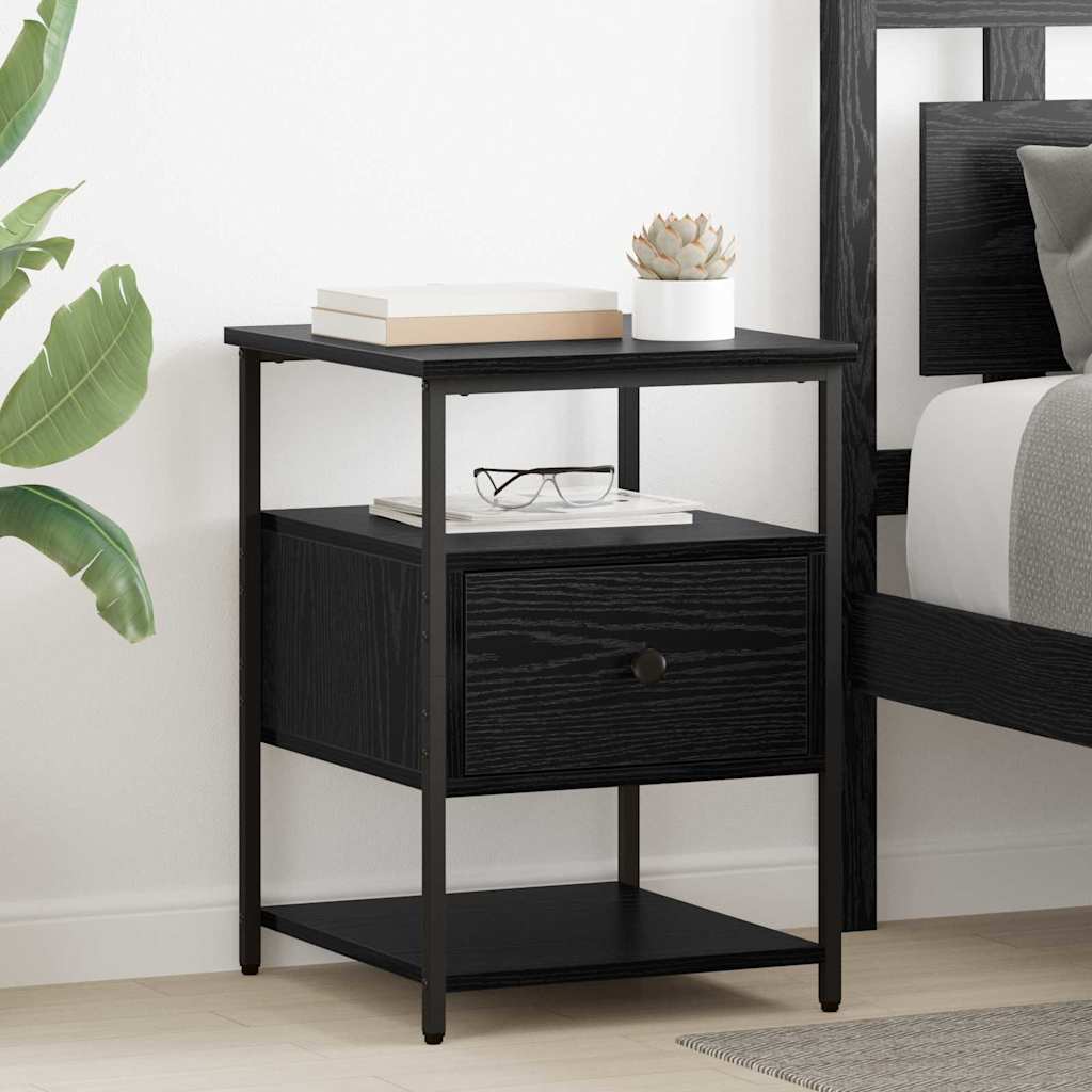 vidaXL Dulap de noapte cu sertar 2 pcs Stejar negru 40 x 42 x 56 cm