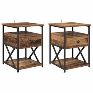 Noční skříňka se zásuvkou 2 pcs Staré dřevo 40 x 42 x 55 cm - obrázek 2