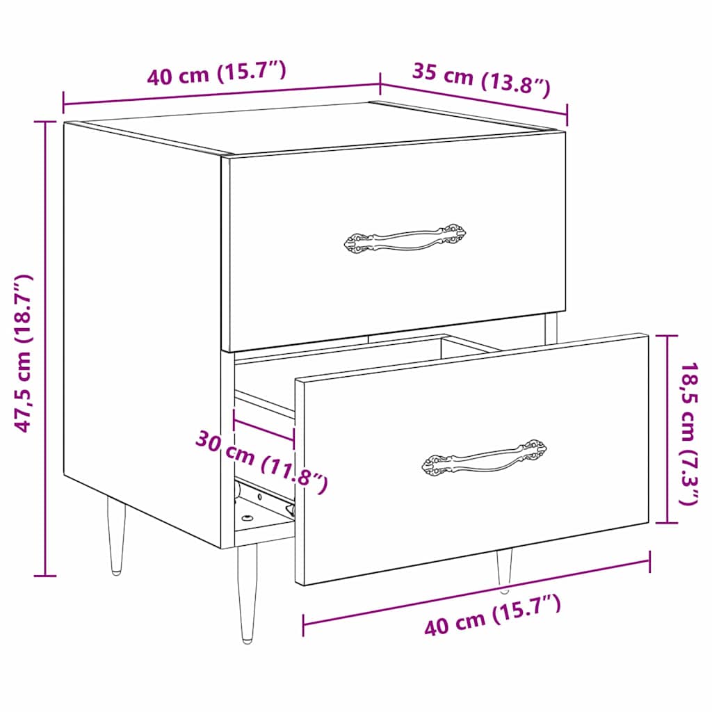 Noční skříňka se zásuvkou 2 pcs Černý dub 40 x 35 x 47,5 cm - obrázek 14