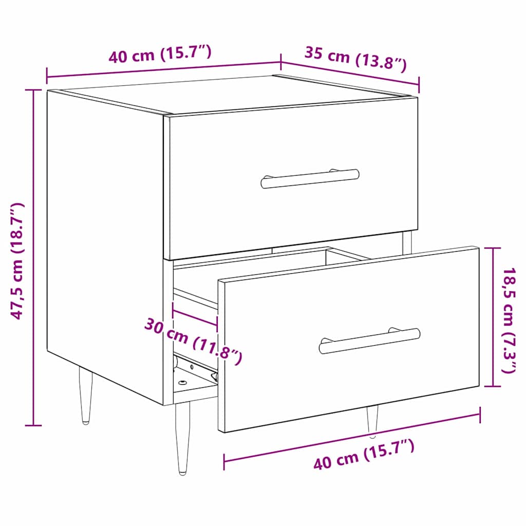 Noční skříňka se zásuvkou 2 pcs Černý dub 40 x 35 x 47,5 cm - obrázek 14
