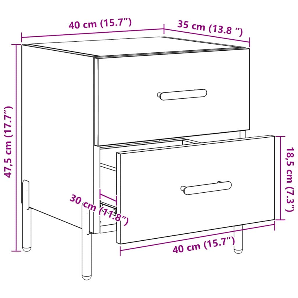 Noční skříňka se zásuvkou 2 pcs Černý dub 40 x 35 x 47,5 cm - obrázek 14