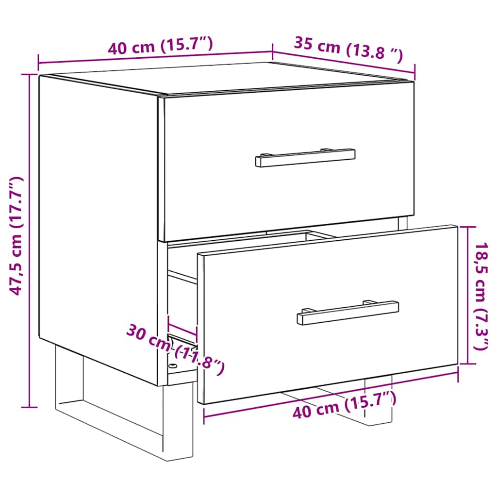 Noční skříňka se zásuvkou 2 pcs Černý dub 40 x 35 x 47,5 cm - obrázek 14