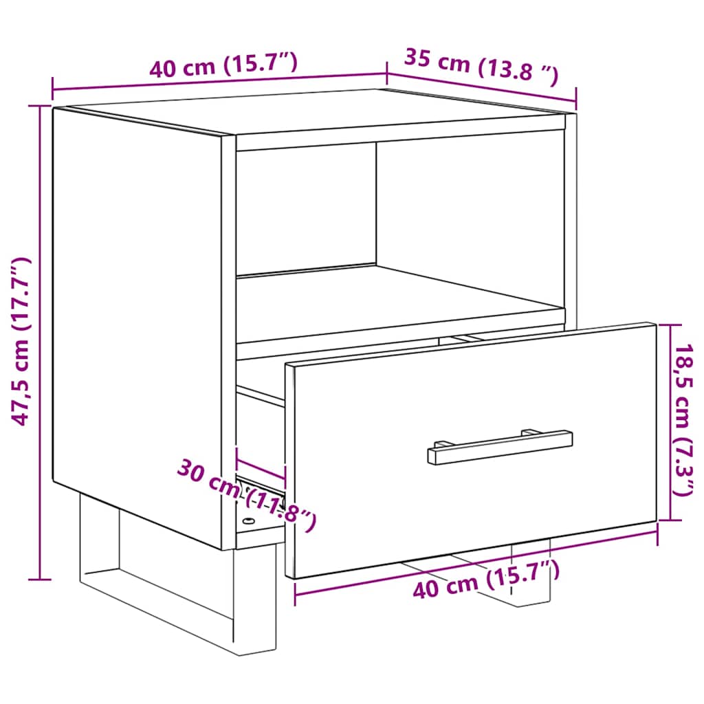 Noční skříňka 2 pcs Artisanový dub 40 x 35 x 47,5 cm - obrázek 14