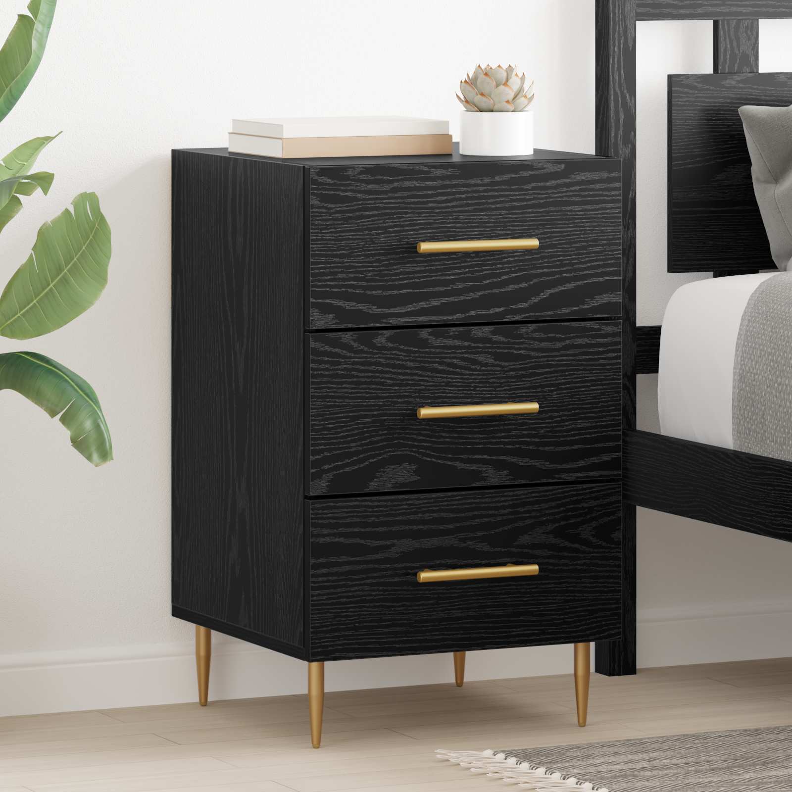 vidaXL Dulap de noapte Stejar Negru 40 x 40 x 66 cm Lemn compozit