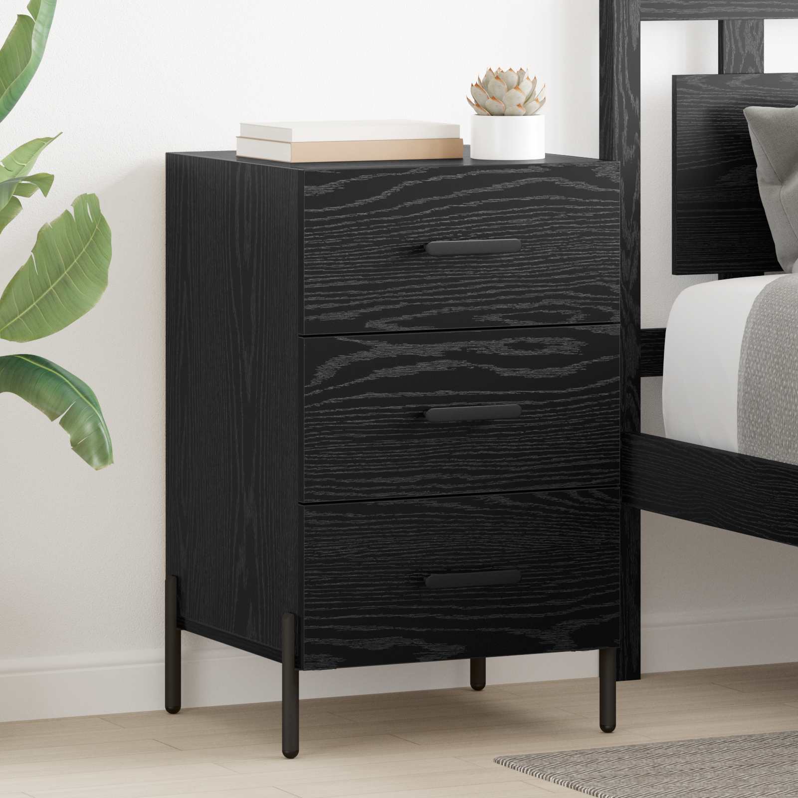 vidaXL Dulap de noapte Stejar Negru 40 x 40 x 66 cm Lemn compozit