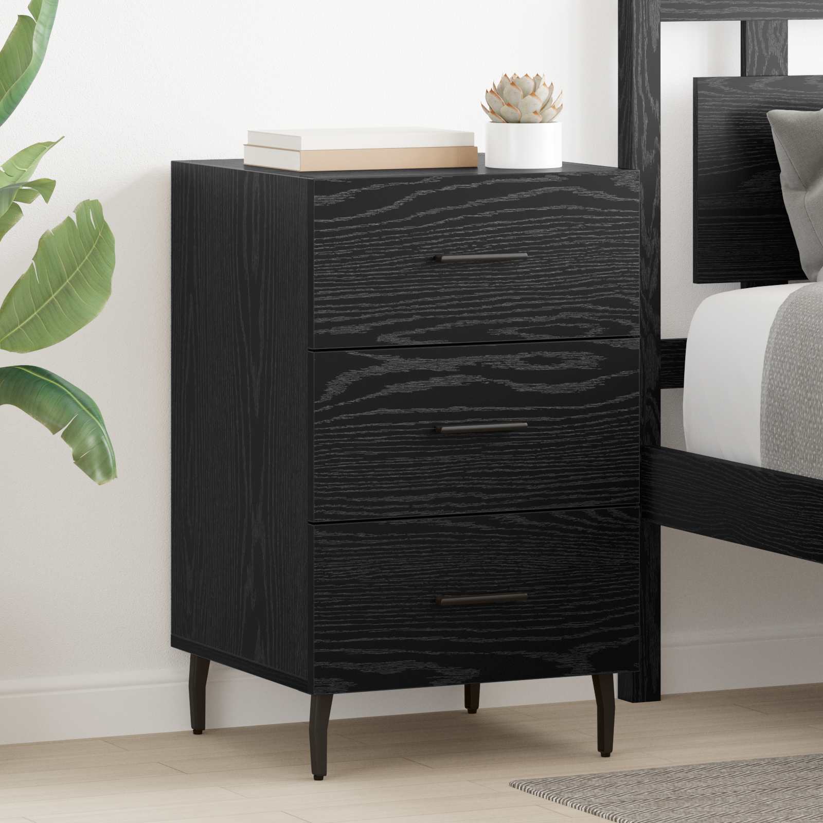 vidaXL Dulap de noapte Stejar Negru 40 x 40 x 66 cm Lemn compozit