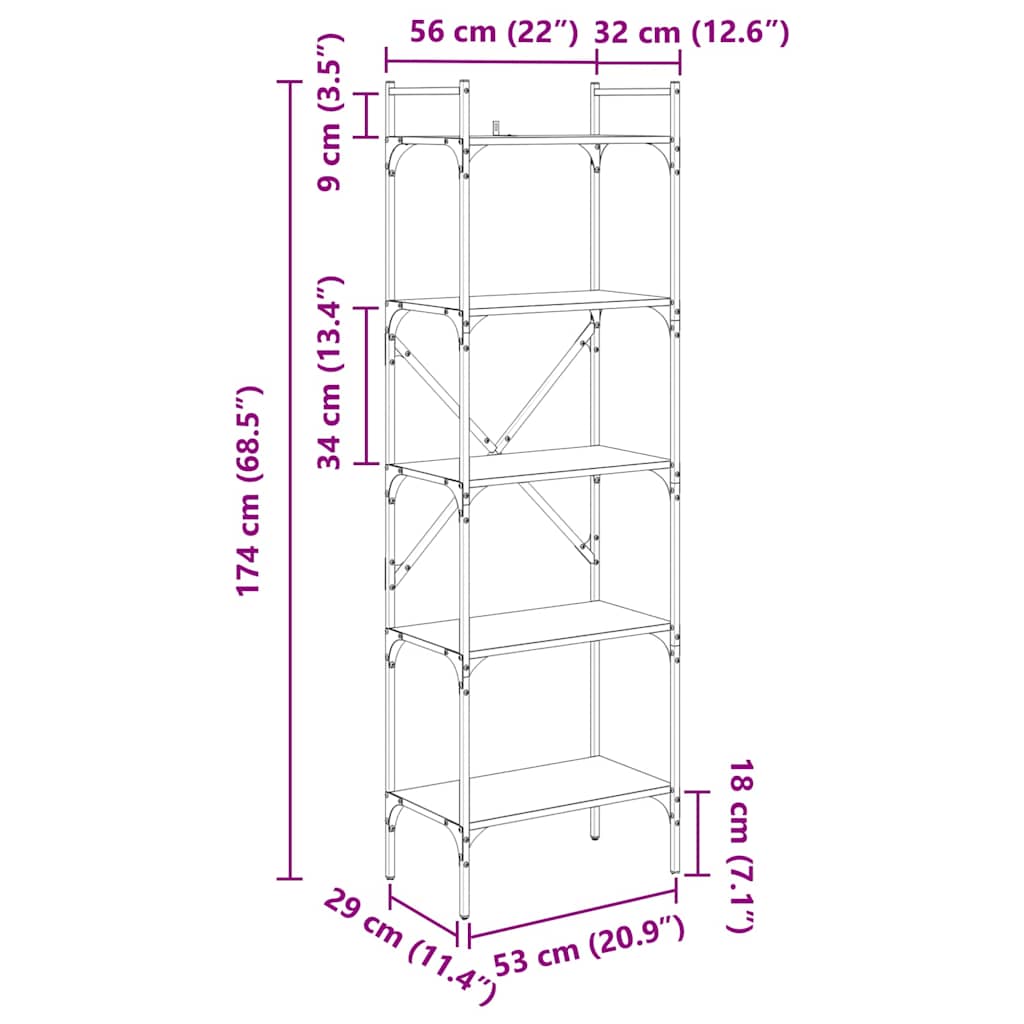 Raamatukapp Must tamm 56 x 32 x 174 cm Tehispuit - Image 11