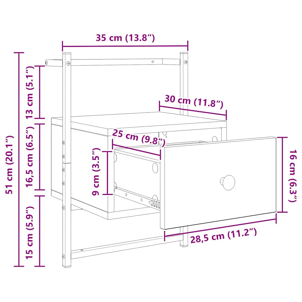 Noční skříňka se zásuvkou 2 pcs Staré dřevo 35 x 30 x 51 cm - obrázek 14