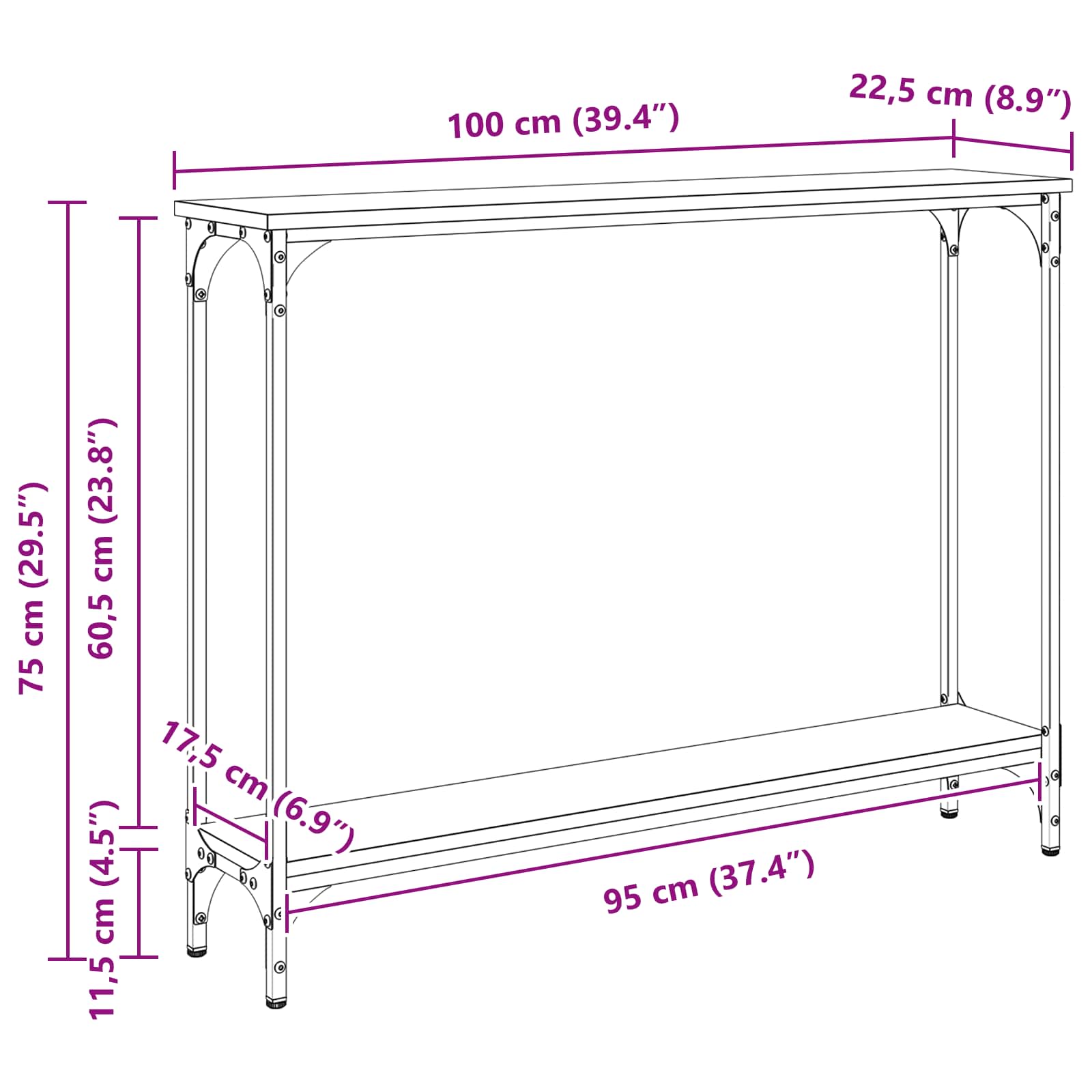 Konzolna miza Star les 100 x 22,5 x 75 cm Konstruiran les - slika 12