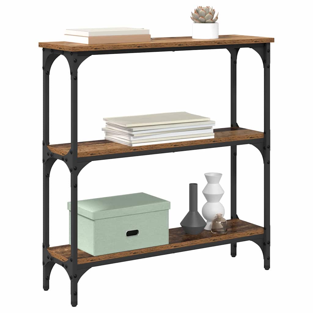 vidaXL Wandtafel Oud hout 75 x 22.5 x 75 cm Engineered hout en metaal