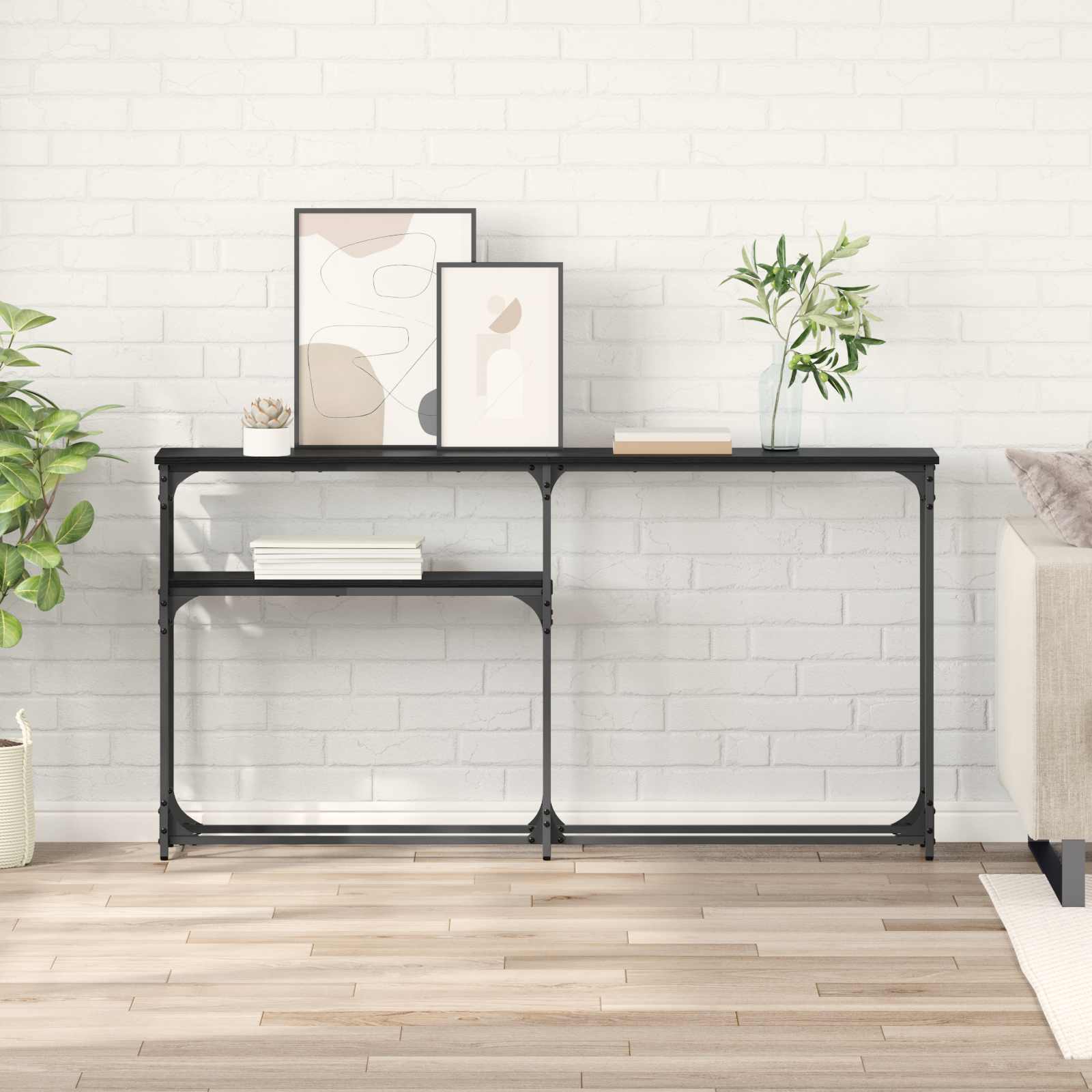 vidaXL MasaConsole Stejar Negru 146 x 22.5 x 75 cm Lemn compozit