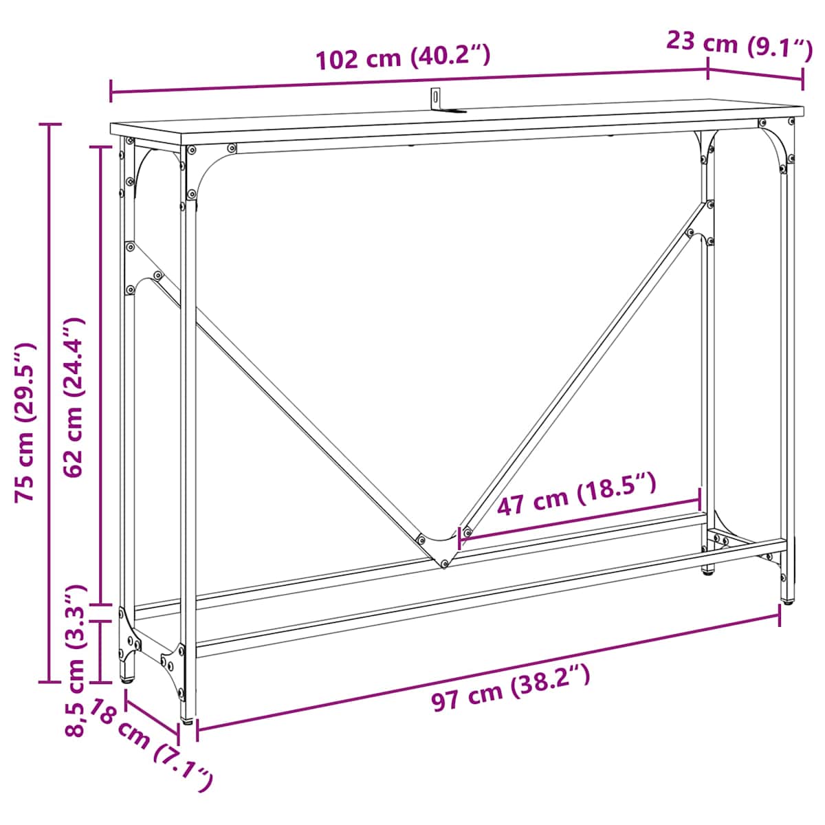 Konsolbord 102 x 23 x 75 cm Konstrueret træ - Billede 11
