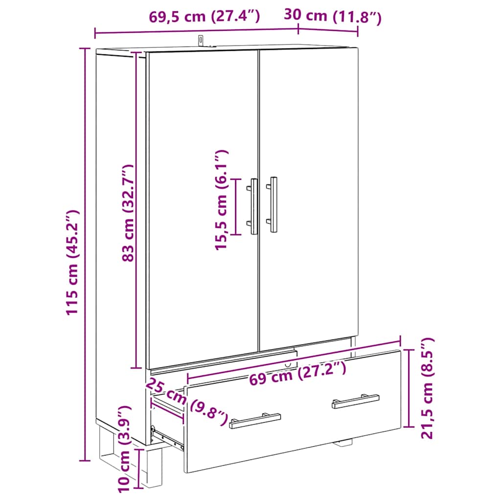 Kõrgushein sahtliga Vana puit 69,5 x 30 x 115 cm Tehispuit - Image 11